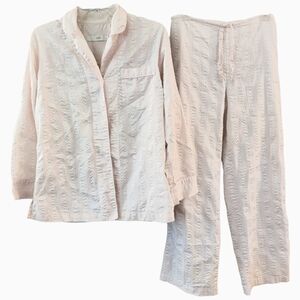 I. Magnin Light Pink Silky Pajama Set w/ Silver Metallic Threads - Size S